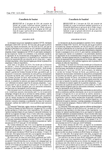 RESOLUCIÓN  de  12  de  enero  de  2024,  del  conseller  de Sanidad 2024